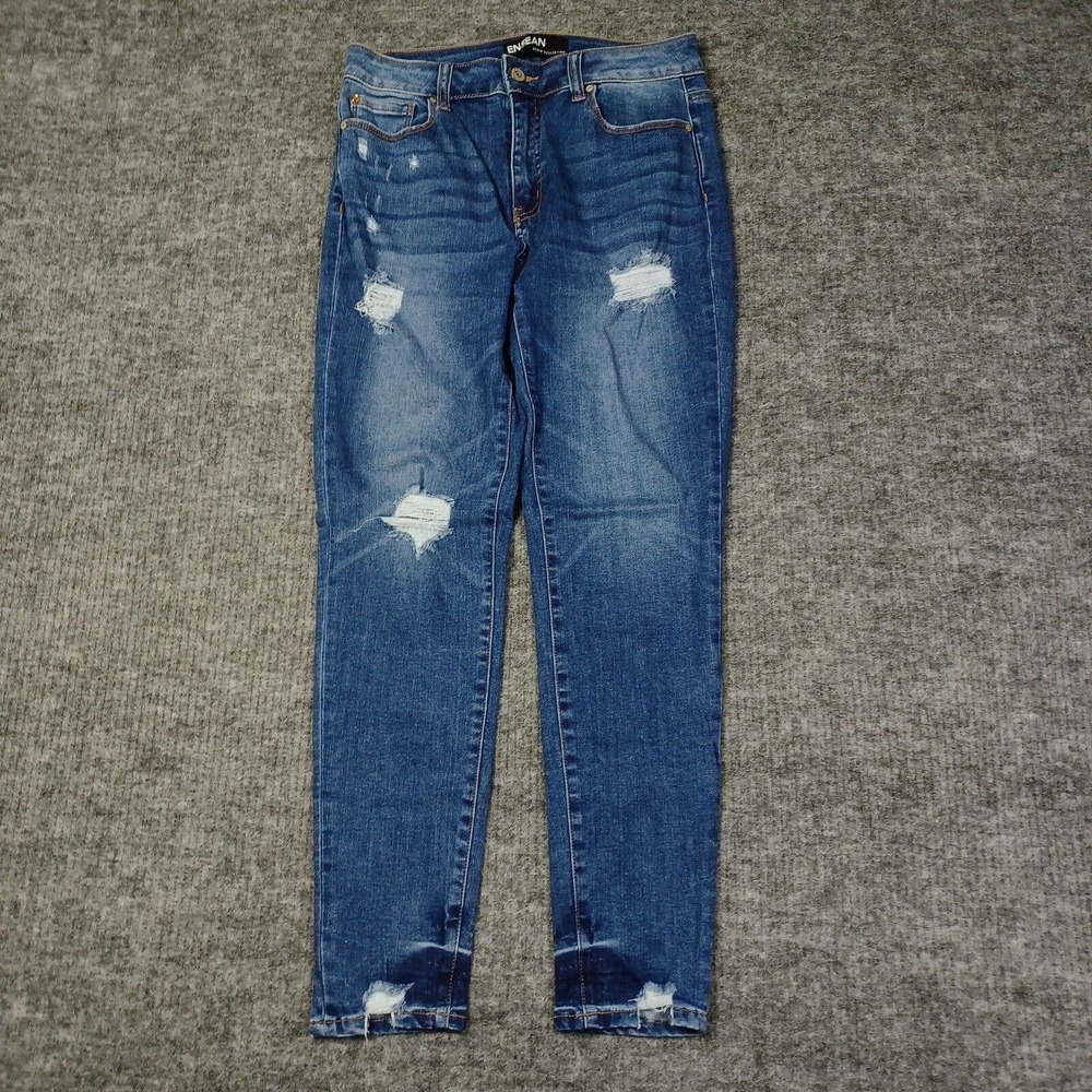 Enjean Jeans Junior 11 Skinny Slim Ankle Stretch High Rise Ripped Faded Whiskers
